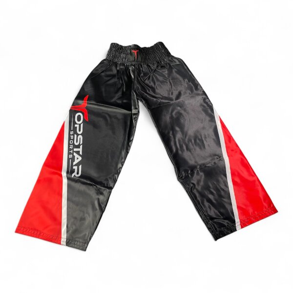 Kickboxhose, 100% Satin, schwarz/rot, MODELL: FIRE PUNCH