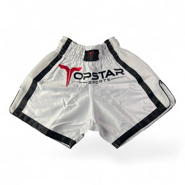 Kick-Thai-Box Shorts, 100% Satin, weiß, MODELL: SNOWFALL