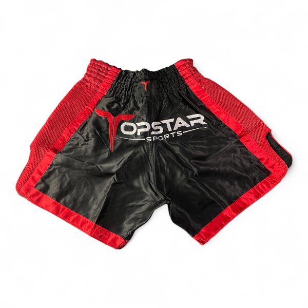 Kick-Thai-Box Shorts, 100% Satin, schwarz/rot mit roten Mesh, MODELL: BLOOD STYLE