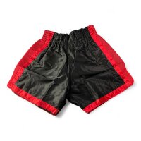 Kick-Thai-Box Shorts, 100% Satin, schwarz/rot mit roten...