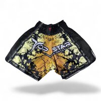Kick-Thai-Box Shorts, 100% Satin, schwarz/gold, MODELL:...