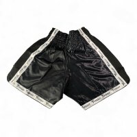 Kick-Thai-Box Shorts, 100% Satin, schwarz/weiß,...