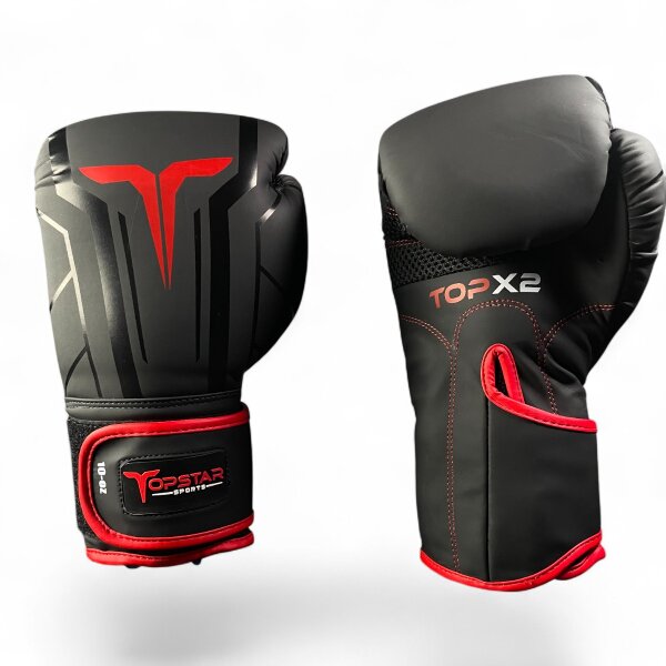 Boxhandschuhe, schwarz/rot, Premium Kunstleder, Größe 16oz, MODELL: POWER PUNCH