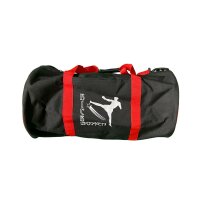 Rollen-Sporttasche, schwarz, rund, Shuffle-Aufdruck