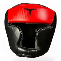 Kopfschutz, schwarz/rot, Leder
