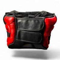 Kopfschutz, schwarz/rot, Leder