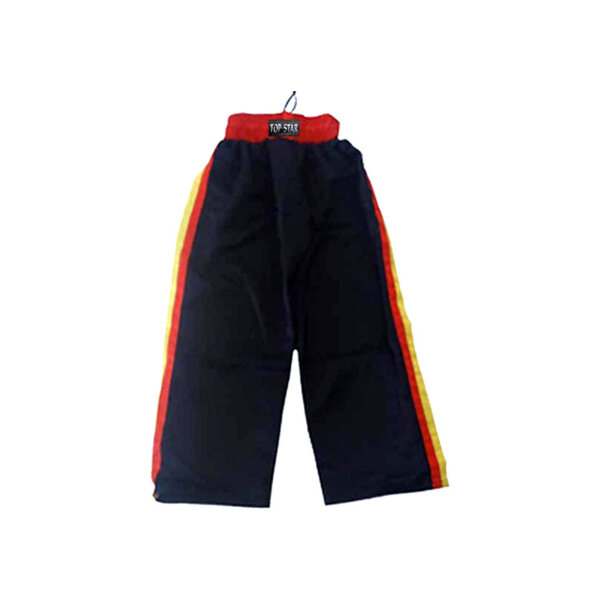 Kick-Box Hose, schwarz/rot/gelb, 100% Satin