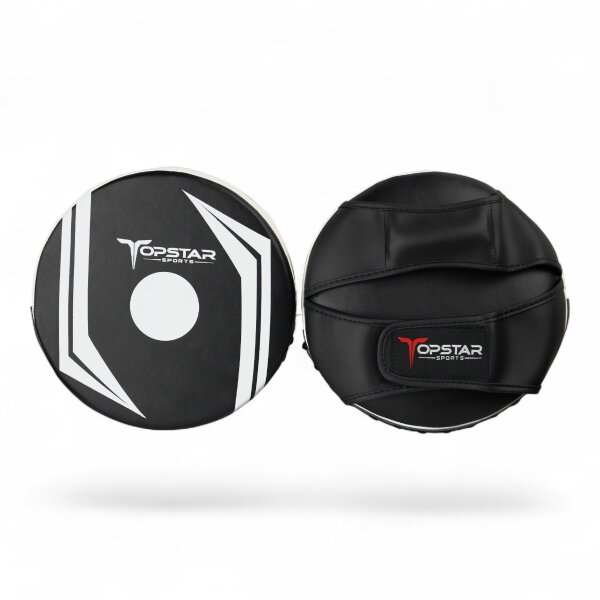 Handpratze, schwarz/weiß, Kunstleder, m. Griffsteg, rund