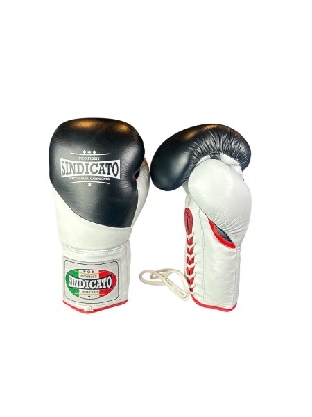 Boxhandschuhe, weiß/schwarz/rot, Leder, SINDICATO, Schnürung