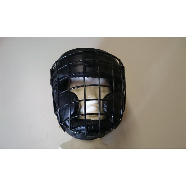 Kopfschutz, schwarz, Kunstleder, Metallgitter