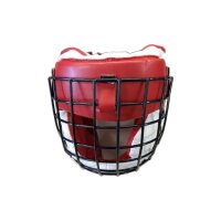 Kopfschutz, rot/weiß, Kunstleder, Metallgitter