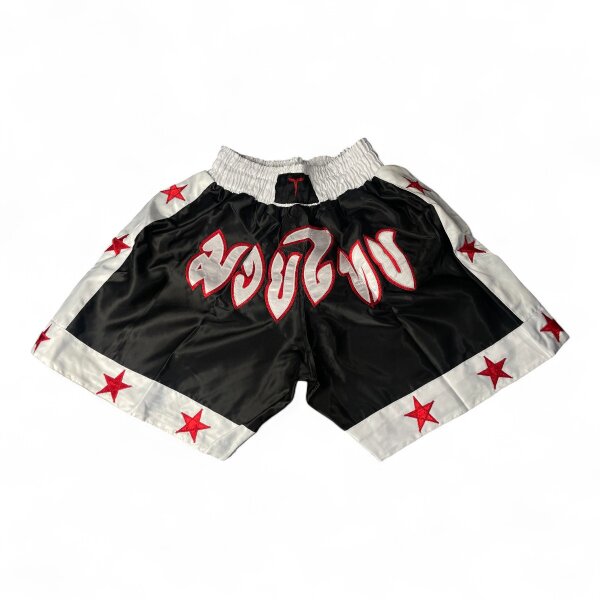Thai-Box Shorts, schwarz/weiß/rot