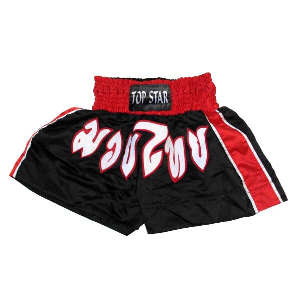 Thai-Box Shorts, schwarz/rot/weiß