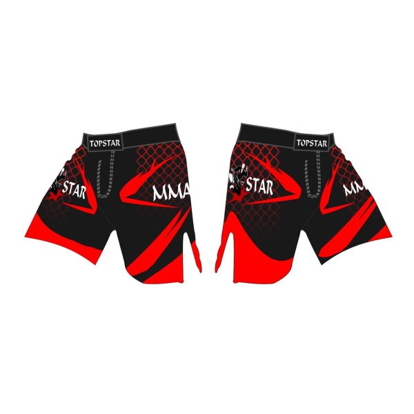 MMA Shorts, schwarz/rot, 100% Taslan